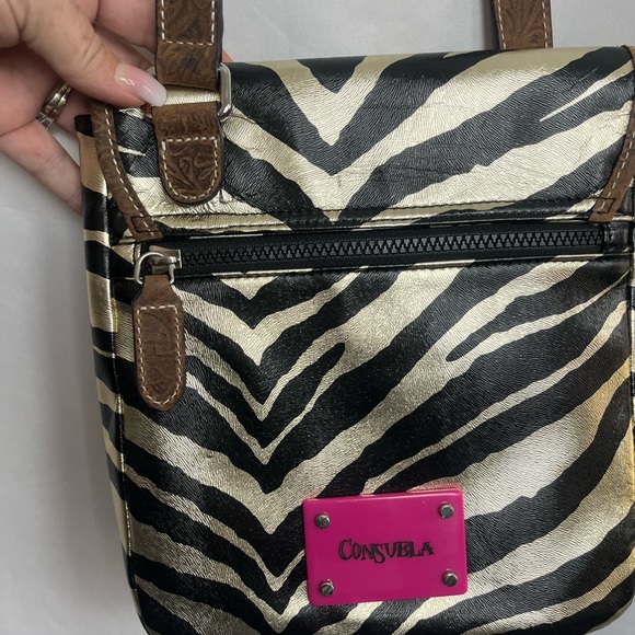 Consuela Zebra-Pattern Crossbody Bag with Brown Strap - Picture 4 of 6